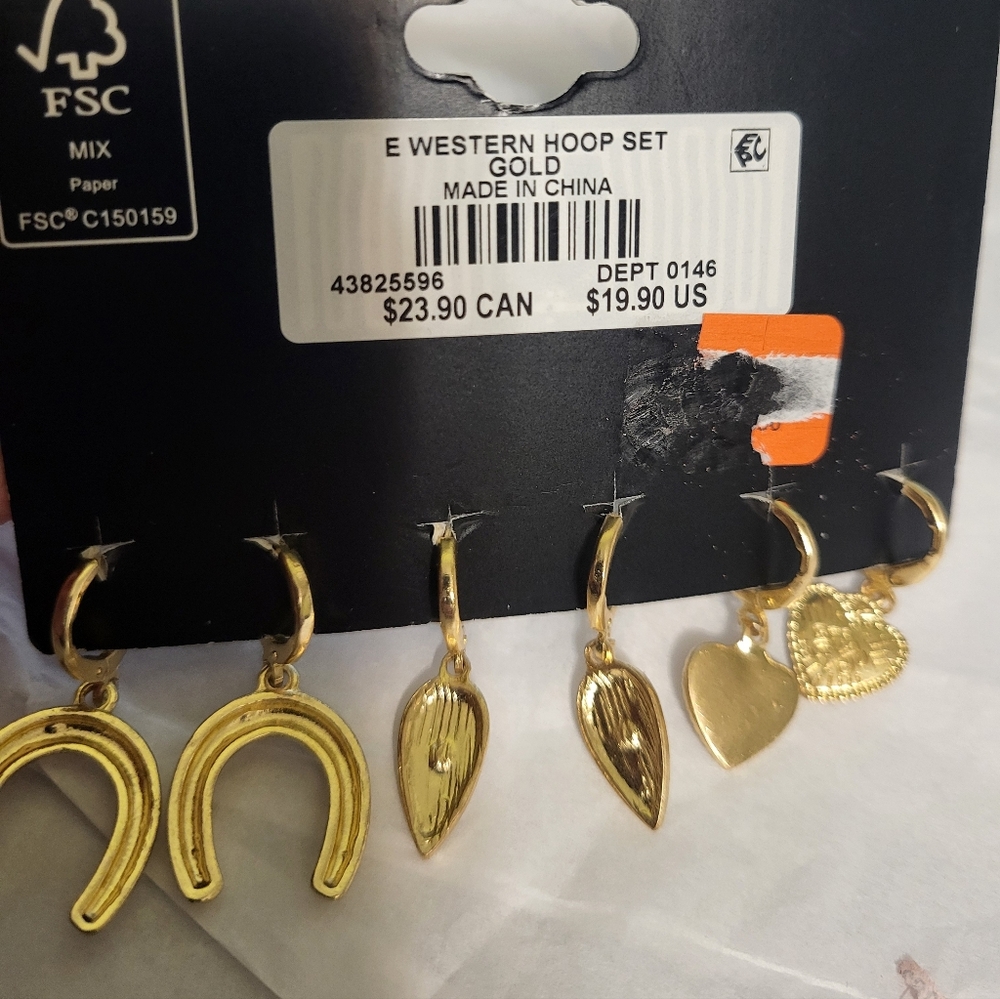 TORRID Gold Western Dangle Hoop Set, 3 Pair NEW - Picture 4 of 4